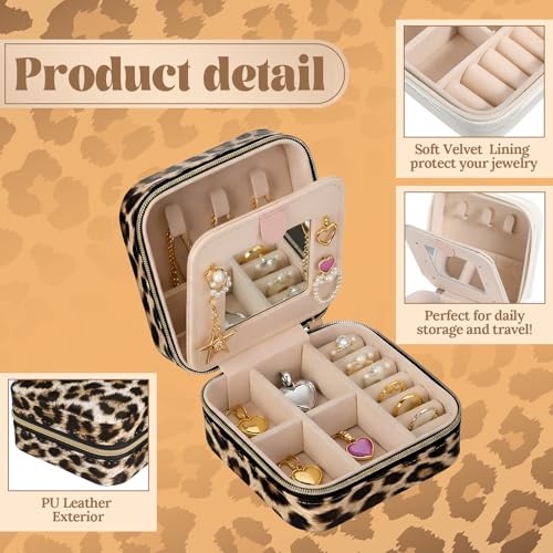 Nosiny 2 Pack Mother's Day Travel Jewelry Box with Mirror Small Laser Jewelry Case Organizer for Women Gift Rings Earrings(Leopard Print) - color: Leopard Print