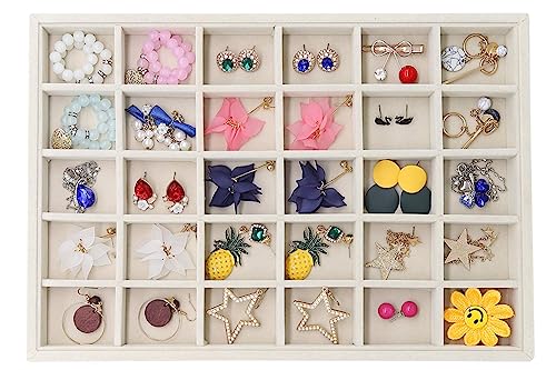 Stratalife Earring Organizer Stackable Jewelry Tray Removable Display Tray Organizer for Jewelry Necklace Earring Drawer Insert 30 Grid Beige - color: Beige, size: 30
