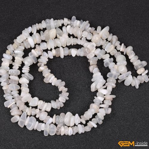 GEM-Inside Crystal Stone Chips for Jewelry Making Genius Gemstone Freeform Loose Beads with Hole for Bracelet Necklace Making Adults 34" (Gray Moonstone, 7-8mm) - color: Gray Moonstone