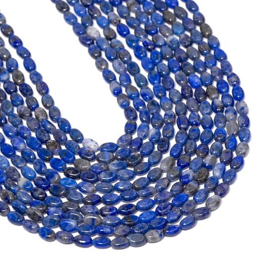 70pcs Natural Lapis Lazuli Stone Beads，4x6mm Egg Shape Loose Gemstone Beads for Jewelry Making Design Earring Necklace - color: lapis lazuli