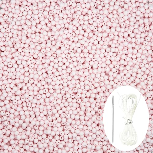 1000Pcs Light Pink Acrylic Round Beads, Smooth Plastic Spacer Beads Set with Beading Needle and 13Ft Elastic String Cord for Jewelry Making Bracelets Necklace Earring DIY Crafting Supplies - 6mm - color: Light Pink, size: 6mm