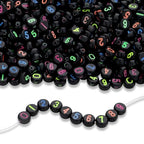 LAIDANLA 1000PCS Acrylic Number Beads Colorful Number Black Round Bead 7×4mm for Jewelry Bracelets Necklaces Key Chains Making - color: W-Colorful Number Black Beads