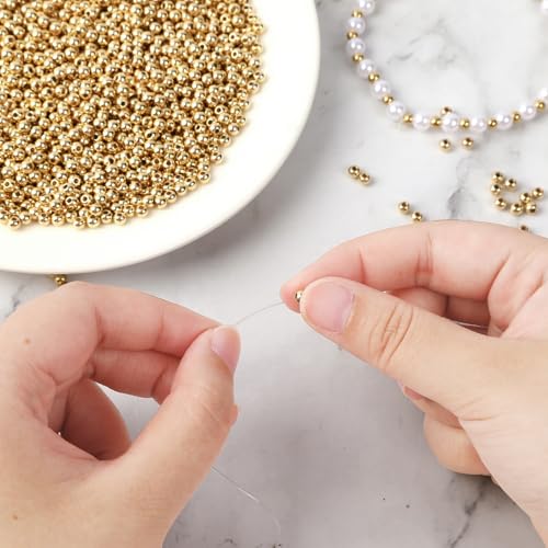 DECYOOL Small Gold Beads, 1200Pcs 4mm KC Gold Spacer Beads Seamless Smooth Round Bead for Bracelets Jewelry DIY Crafts Making - color: KC Gold, size: 4mm
