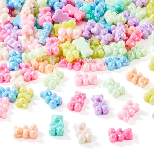 111Pcs Assorted Acrylic Gummy Bear Beads Random Fake Gummy Bear Cute Candy Animal Kandi Bracelet Beads AB Color Flat Back Cabochons for Crafts DIY Jewelry Making Supplies - color: Random