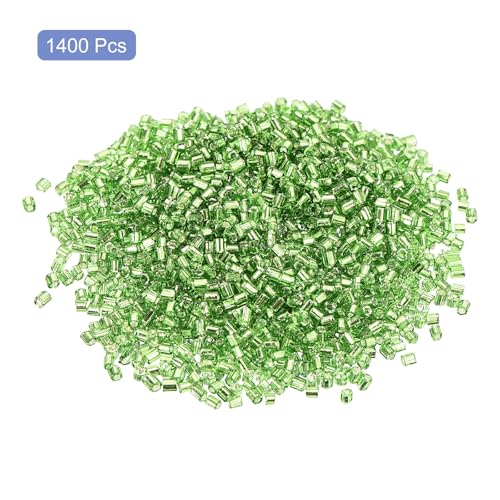 uxcell 1400Pcs Glass Bugle Beads, 1.5x1.5mm Tube Mini Loose Glass Seed Spacer Bead for DIY Earrings Necklaces Bracelets Jewelry Making (Silver-Light Green) - color: Silver-Light Green, size: 1.5x1.5mm