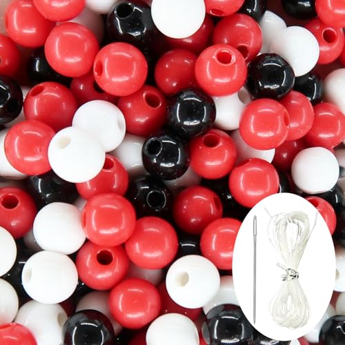 30Pcs Black White Red Acrylic Round Loose Beads, Smooth Spacer Beads Set with Beading Needle and 13Ft Elastic String Cord for Jewelry Making Bracelets Necklace Earring DIY Crafting Supplies - 20mm - color: Black White Red, size: 20mm