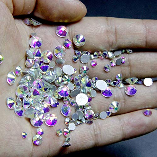 AD Beads 1440 Pieces Mixed Size No Hotfix Glue on Quality Glass Flatback Rhinestones Round Crystal Gems (02 Crystal AB) - color: Crystal AB 02