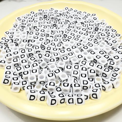 500Pcs Square White Letter Beads D 6X6mm Single Cube Alphabet Beads for Friendship Bracelets Making - color: Square - D