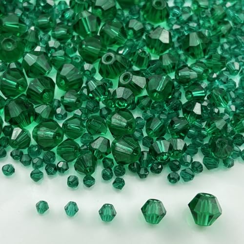 1310pcs Bicone Crystal Glass Beads 2mm 3mm 4mm 6mm 8mm Faceted Crystal Spacer Beads for Bracelets Necklace Pendants Earrings DIY Jewelry Craft Making(Peacock Green) - color: Peacock Green