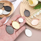 PATIKIL Pendant Trays for Jewelry Making, Blank Pendants Zinc Alloy Oval Bezel Settings Flat Base for Necklace Bracelet Charm - color: Black Tone