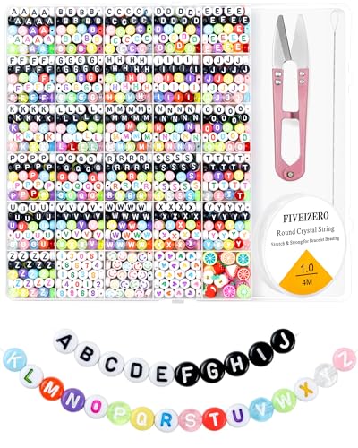1760PCS FIVEIZERO Colored Round Letter Beads, 4x7mm Acrylic Alphabet Beads for Jewelry Making, Friendship Bracelet Making Kit for Necklace, Keychain & DIY Crafts - color: A to Z Set