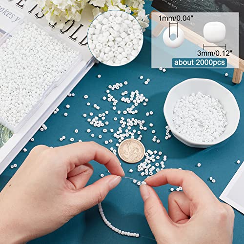 PH PandaHall White Seed Beads, 2000 Pcs 3mm 8/0 Glass Seed Beads Round Small Pony Bead Waist Beads Mini Spacer Beads for Earring Bracelet Necklace Anklet Jewelry DIY Craft Making - color: White-2000 Pcs