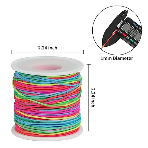 Ohtomber Bracelet String Elastic Cord - 2 Rolls 1MM Rainbow Stretchy String for Bracelet Making, Thread for Clay Beads, Jewelry, Necklaces, Sewing and Crafts