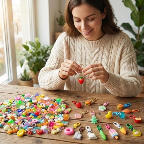 Keychain Charms Bulk 30pcs mixed Cute 3D Charms for Keychain Making for Bracelet Earring Jewelry Making DIY Crafts Includes Animal Food Fruit Flower Designs - color: Mix Random