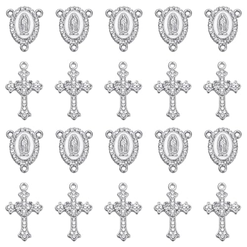 Jiali Q 20 Piece Set Rhinestone Cross Connectors and Pendants for Jewelry Making (Silver) - color: SILVER