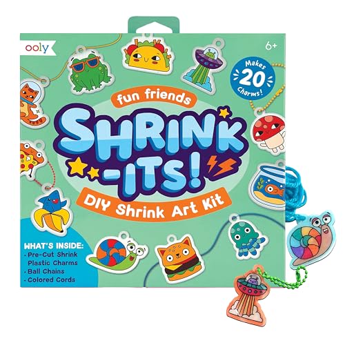 Ooly 28 PC DIY Shrinking Art Kit for Kids, 20 Plastic Pre Cut Charms and More, No Mess Creative Activity Jewelry Making Kit - Fun Friends - color: Fun Friends Charms