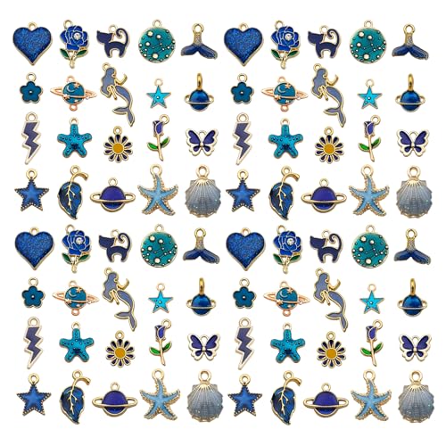 WOCRAFT 40pcs 20 pairs Assorted Enamel Bracelet Charms for Jewelry Making DIY Necklace Bracelet Earrings Keychain Crafting Charms Kit Crafts (Blue-SN995) - color: Blue