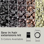 Hair Extension Tools Kit, 2500 Silicone Lined Ring Beads, 8 C/J/I Hair Needles, 5 Rolls Sewing Thread, Sew in Hair Extensions Kit for Hair Styling & Wig DIY Craft - color: Brown