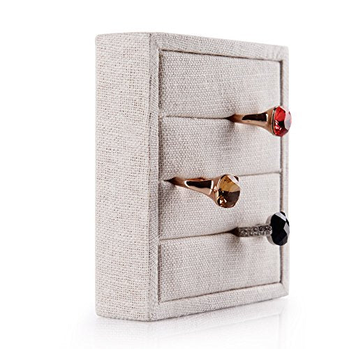 Oirlv linen 3 Slots Ring Earrings Display Trays Showcase Jewelry Organizer (creamy-white,square) - size: square