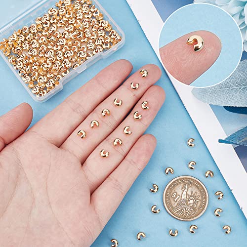 Beebeecraft 200Pcs/Box Crimp Beads Covers 18K Gold Plated Brass Half Round Open Crimp Beads Knot Covers Caps 4mm for DIY Jewelry Makings - color: Gold, size: 4mm