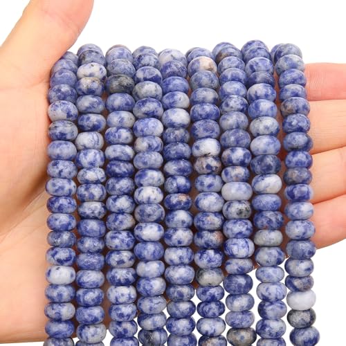 BONNY BOXX 1 Strand Natural 5 * 8mm Blue Dot Rondelle Beads, Natural Abacus Disk Stone Beads Loose Spacer Gemstone for DIY Bracelet Necklace Jewelry Making - color: Blue Dot, size: 5*8MM