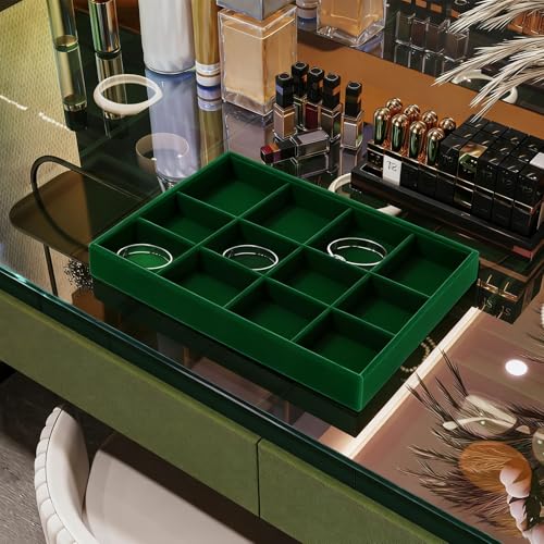 12 Grids Velvet Jewelry Tray Bracelet Trays Bangle Holder for Bracelet Bangle Earring Ring Display Storage (Green) - size: 12 Grid
