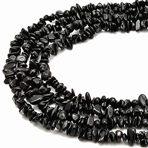 3-5mm Natural Black Tourmaline Gemstone Chips Loose Beads Semi Precious for Jewelry Making DIY Handmade Craft Supplies 1 Strand per Bag Approxi 32" - color: Bluck Tourmaline