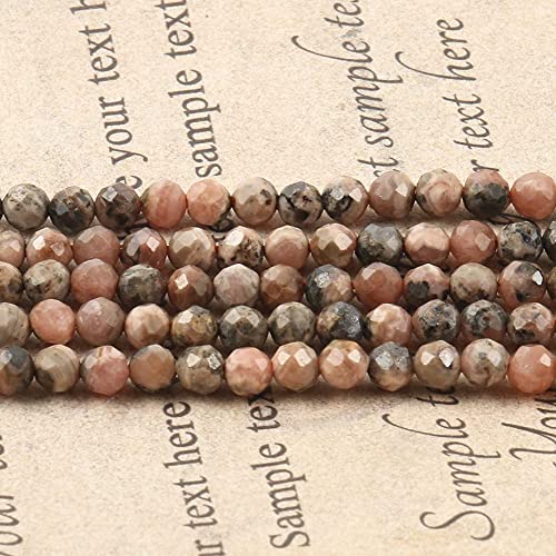 120pcs 3mm Natural Black Stripe Rhodochrosite Gemstone Beads Faceted Round Loose Stone Beads for Jewelry Making (1 Strand) - color: Black Stripe Rhodochrosite, size: 2.8-3.3mm