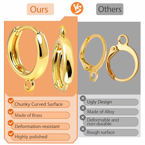 stino 16Pcs Huggie Earring Hooks for Jewelry Making, Brass Hoops Earring Clasps, Findings & Supplies (14K Gold Plated) - color: 14K Gold Plated