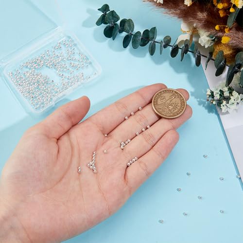350Pcs 925 Sterling Silver Plated Spacer Beads Smooth Round Ball Brass Beads 2.3x2mm Stackable Loose Beads Finding Bulk for Bracelet Necklace Earring Jewelry Making DIY Crafts - size: 2.3x2mm
