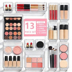 13 Pcs Desk Organizer Tray for Makeup, 5 Sizes Vanity Makeup Drawer Organizer Set, Non-Slip Desk Drawer Organizer Trays for Bathroom, Bedroom, Office, Fits Jewelry - size: 13Pack