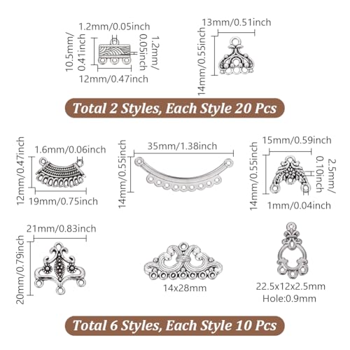 AHANDMAKER 100Pcs Chandelier Connectors 8 Styles Tibetan Antique Silver Dangle Chandelier Component Links Teardrop Fan Rhombus Connector Charms for Jewelry Making Supplies DIY Necklace Earrings