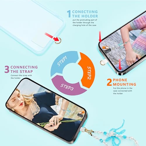 Marble Beaded Phone Wrist Strap,Detachable Phone Bracelet Strap with Tether Tab,Hands-Free Wristlet Strap (Blue & White) - color: Blue & White