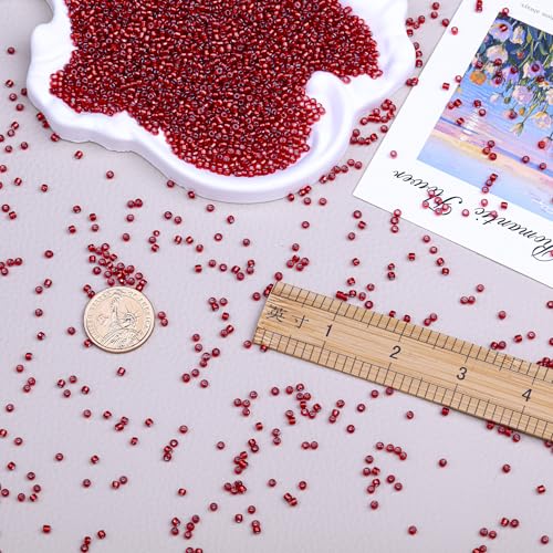 8/0 Glass Seed Beads Bulk, Deep Red with Silver 3mm Tiny Round Craft Seed Bead, Small Mini Pony Beads for Jewelry Making Bracelet Necklace Wrist Beading Weaving Supplies, 2500pcs - color: Deep Red with Silver