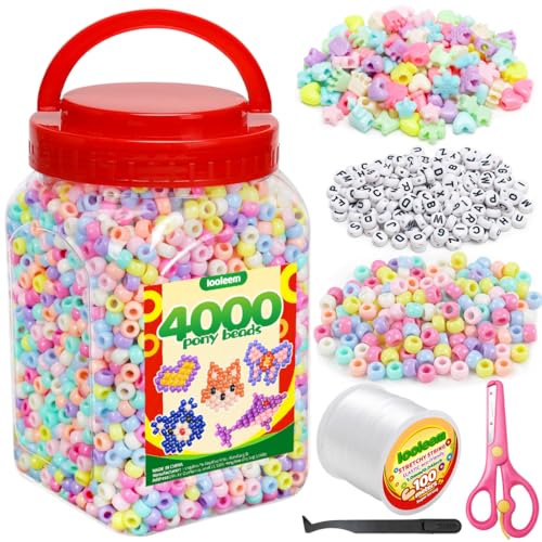 IOOLEEM Macaron Colored Bulk Pony Beads - 4000pc Kit for Friendship Bracelets & Jewelry Making, Easy Storage - color: Macaron color