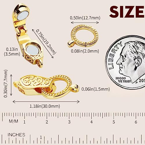 OHINGLT Fold Over Magnetic Necklace Clasps and Closures 18K Gold and Silver Plated Brass with Loop Magnet Converter for DIY Bracelet Jewelry Making - color: 2Pcs Gold