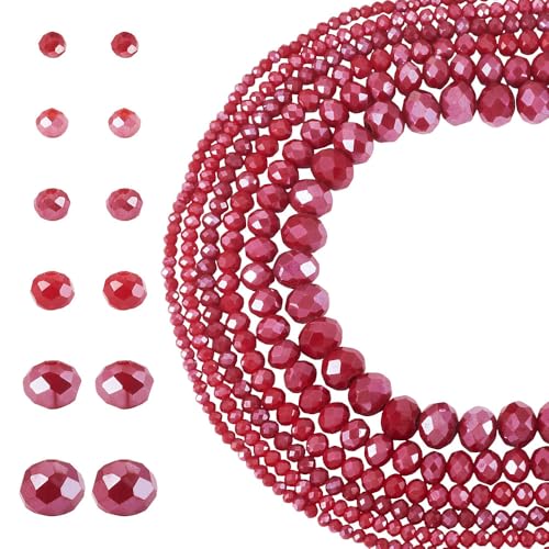 6 Strands Faceted Crystal Glass Beads Strands 2/3/4/6/8mm Rondelle Electroplate Glass Loose Spacer Beads Pearl Luster Plated for DIY Bracelet Necklace Jewelry Making, Dark Red - color: 2/3/4/6/8mm-Dark Red