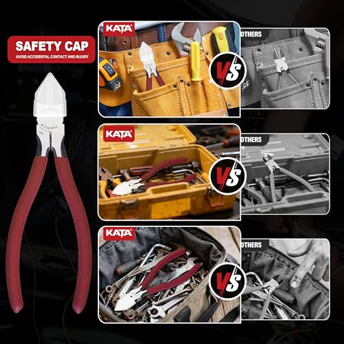 KATA 6-Inch Flush Cut Wire Cutters, Heavy Duty Side Cutter Pliers with Safety Cap, Sharp Snips for Crafting, Zip Ties, Floral Wire, Electrical, Jewelry, Chicken Wire, Artificial Flowers - color: 1 Pack 6 Inch With Safety Cap