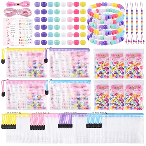 Rujiaoa Bracelet Making Kit Bulk 24 Pack, Individually Pre-Packed Pony Bead Kits for Party Favors & Classroom Activities, DIY Jewelry Making Set with Zipper Bags, Tattoos & Instructions