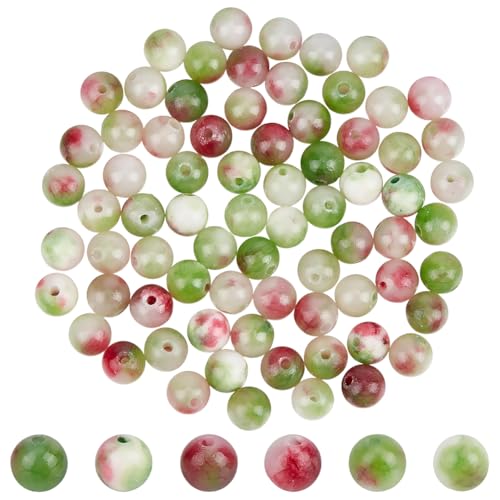 1 Box 120pcs 6mm Watermelon Red Stone Beads Round Tourmaline Energy Jade Polish Crystal Smooth Gemstone Loose Spacer Bead Charm Bulk for Jewelry Making Bracelet Necklace DIY Craft Supply - size: 6mm 120pcs
