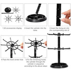 2 Pack Keychain Display Stand Rotating Jewelry 2 Tier Necklace Holder Plastic Spinning Bracelet Hanging Organizer Rotating Rack Earring Bracelet Stands for Vendors Malls Counter Dressing Table - color: Black
