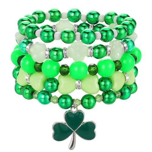 Emibele Colorful Stretch Bracelet Stack Boho Beaded Bracelet Set Heishi Surfer Bracelet Stackable Y2K Trendy Jewelry Friendship Multiple Set Women Fans - style: Green 5PCS