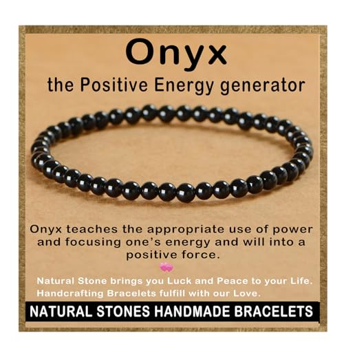 AD Beads Handmade Gemstone Stretch Elastic Bracelet Crystal Healing Reiki Nature's Beauty and Spiritual Essence Unisex - color: Black Onyx, size: 4mm