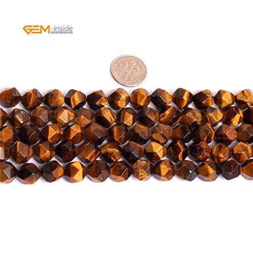 GEM-Inside Natural 10mm Yellow Tiger Eyes Gemstone Loose Beads Faceted Cambay Crystal Energy Stone Power for Jewelry Making 15" - color: Yellow Tiger Eye, size: 10mm