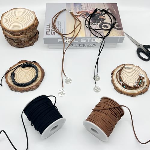 LUSTEMBER Leather String, Faux Leather Cord, Flat Suede Leather Lace for Necklaces, Bracelets, Jewelry Making, Tassels, Dream Catchers and Art Crafts - size: Black
