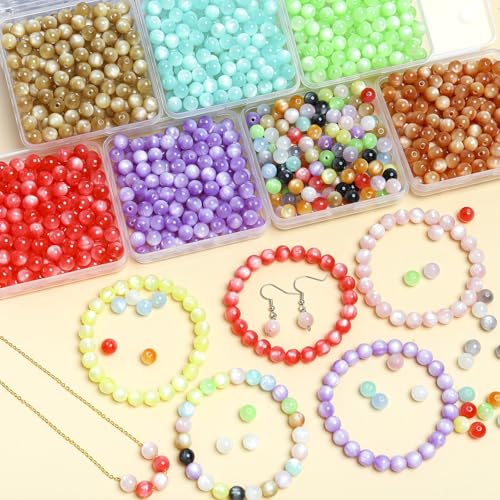200pcs Glass Beads, 8mm Crystal Round Glass Beads for Bracelet, Jewelry Making, DIY Crafts, Single Box (Lotus Root Pink) - color: Lotus Root Pink