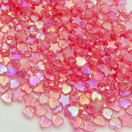 450Pcs Acrylic Beads AB Crystal Star Beads Heart Beads for Jewelry Making DIY Bead Bracelet Necklace Earrings(Deep Pink) - color: Deep Pink