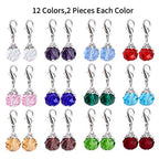 Aylifu Clip on Charms,24 Pieces Crystal Dangle Charms Pendant with Lobster Claw Clasp for Jewellery Making - 12 Colors - color: Silver