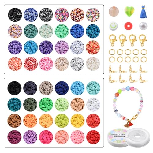 Echoed Elegance Clay Beads 2 Boxes Bracelet Making Kit, 8042 pcs Beads for Jewelry Making, Round Letter Beads with Charm and Elastic Strings, Friendship Bracelets Holiday Gifts for Girls Adults - color: Clay Beads Kit (2 Boxes with Accessories)-about 8042
