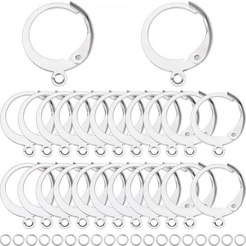 SUNNYCLUE 1 Box 180Pcs Earring Findings Kit 80Pcs 304 Stainless Steel Leverback Earring Hooks 100Pcs Open Jump Rings Lever Back Round Huggie Hoops Leverbacks Earrings Clasps for Jewelry Making Kits - color: 80pcs Stainless Steel Leverbacks & 100pcs Open J